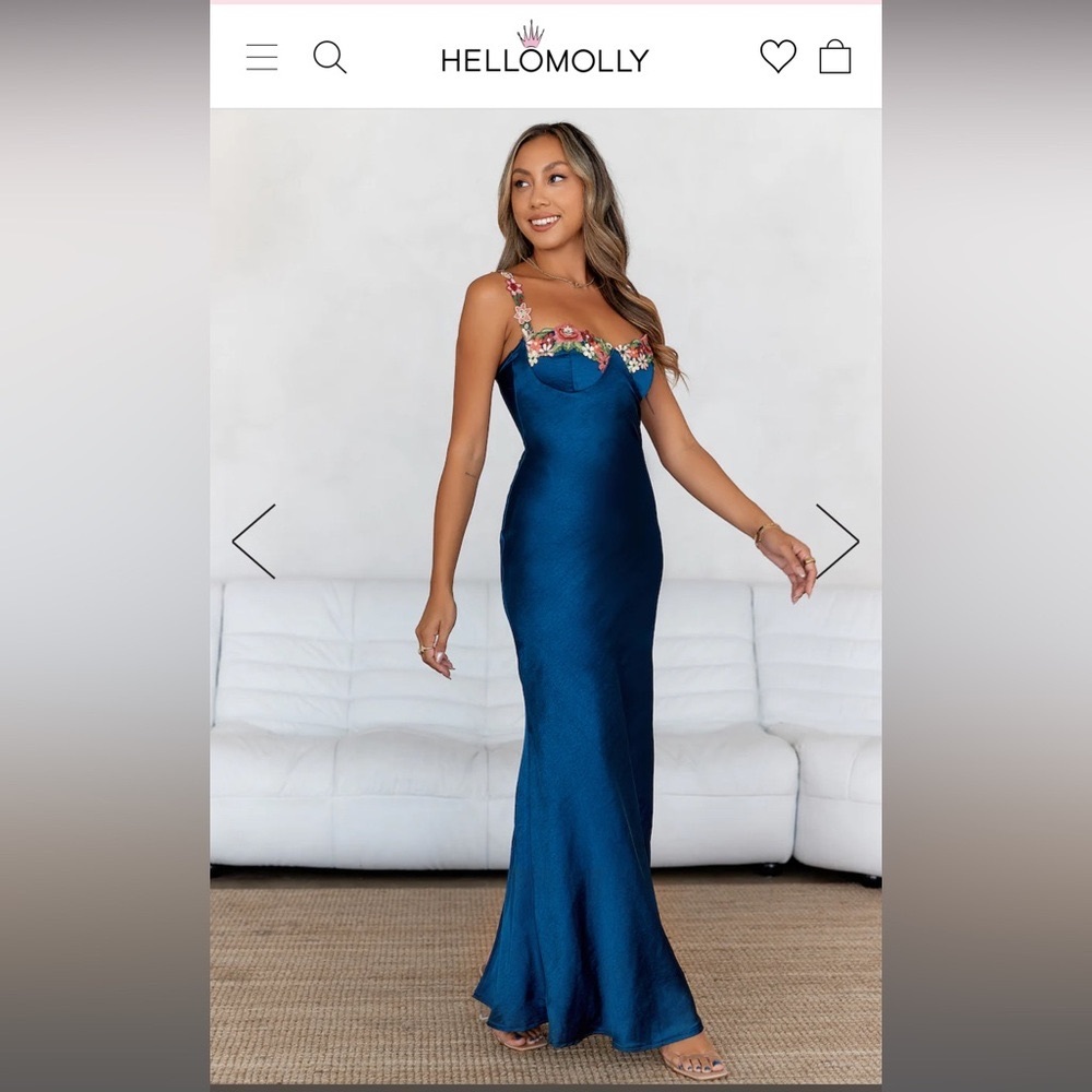 NWT Hello Molly French Countryside Satin Maxi Dress in Navy XS